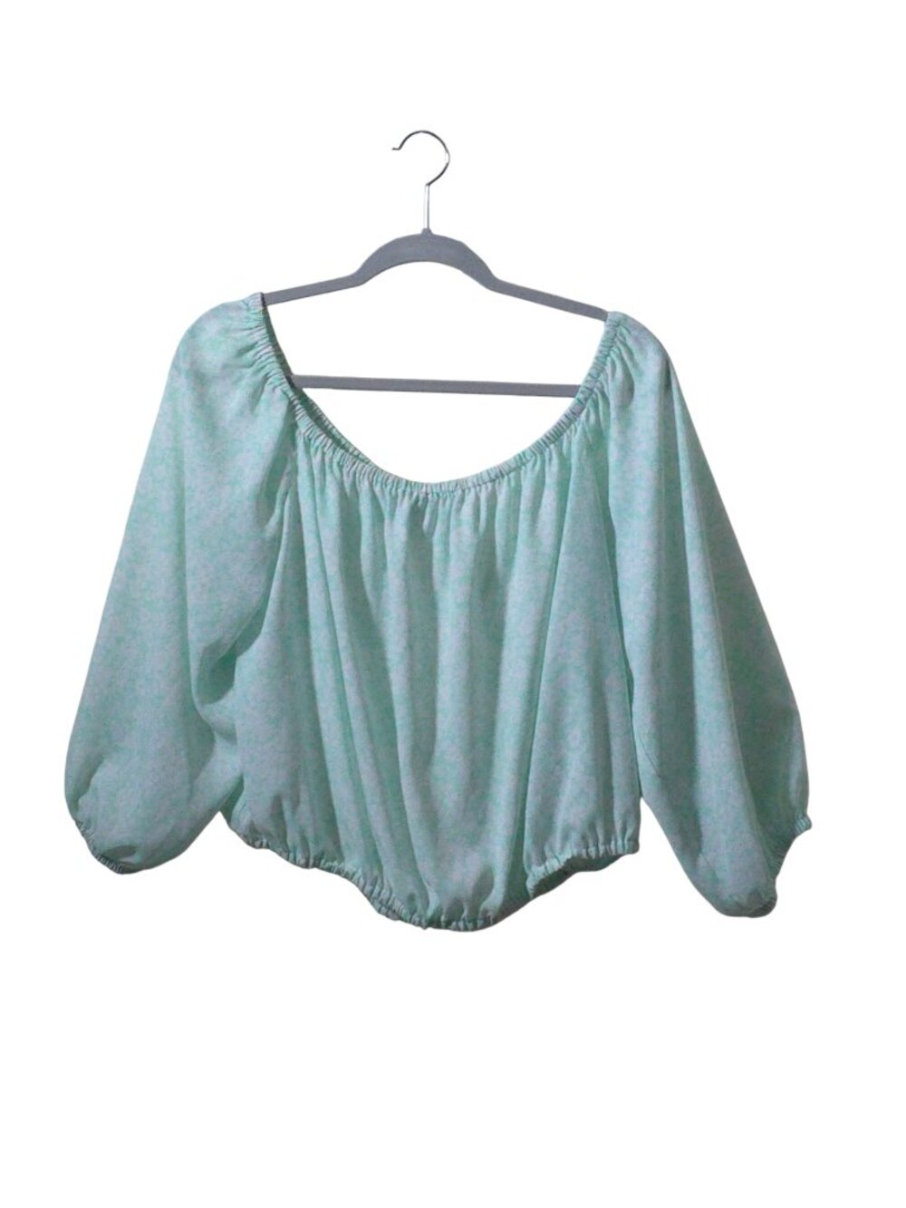 Gianni Bini XL Mint Green Floral Off Shoulder Peasant Blouse Boho Cottagecore